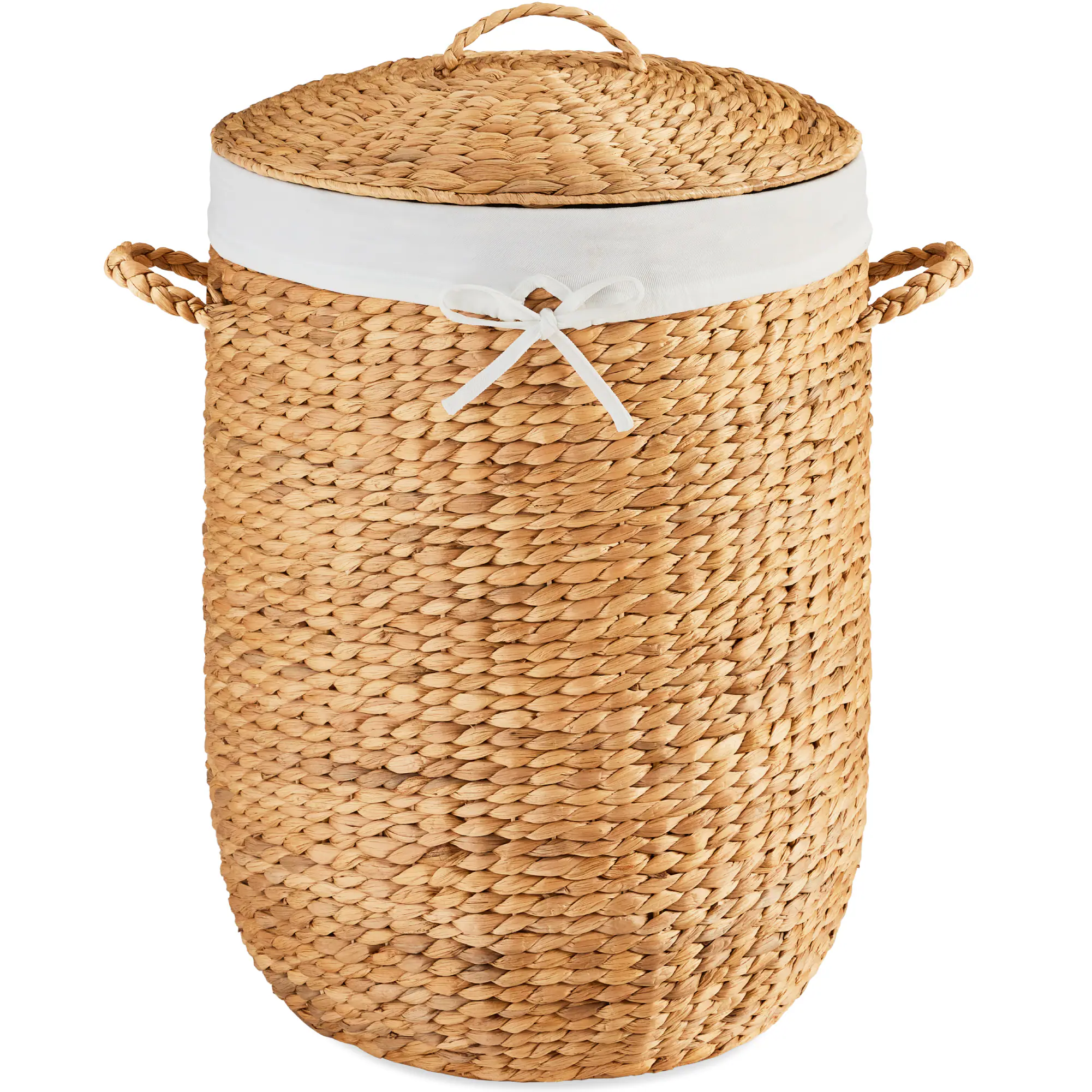 Best Choice Products - Round Laundry Hamper w/ Lid, Handwoven Laundry Basket w/ Handles & Removable Liner - Natural