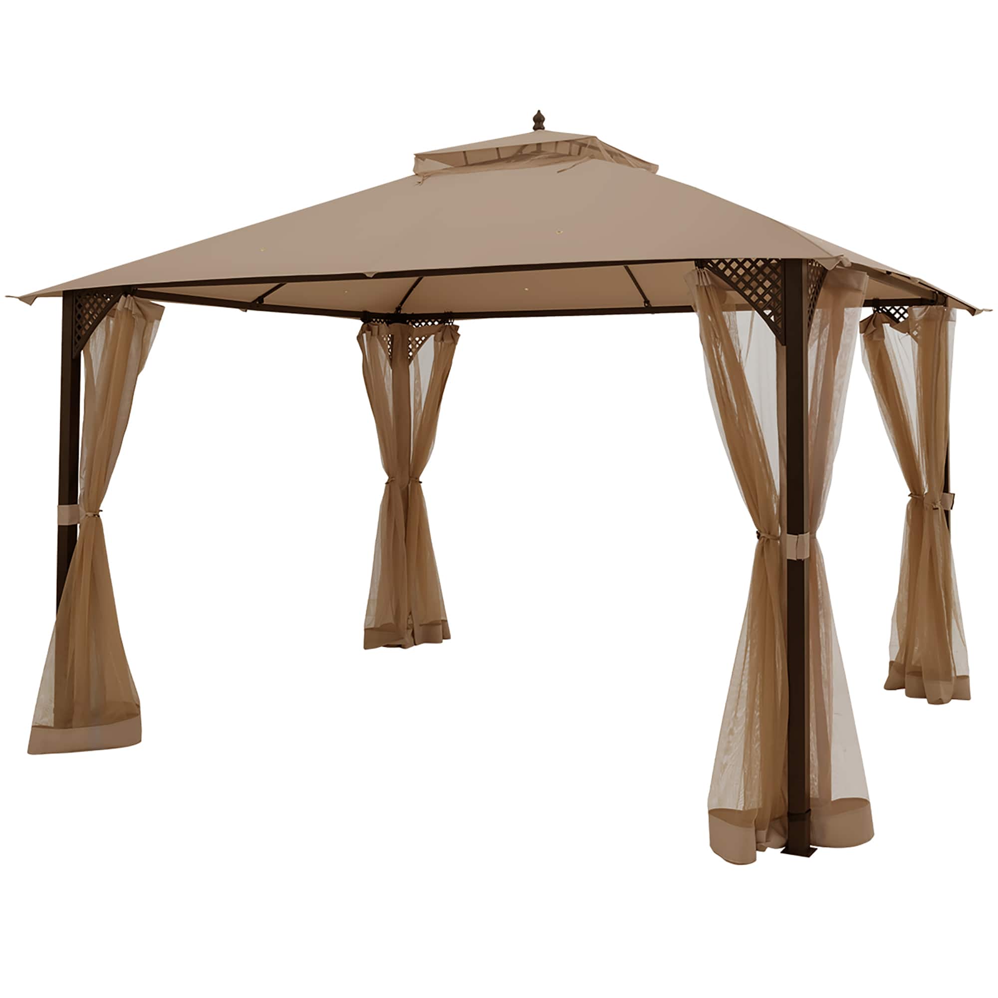 Front. Costway - Costway 12' x 10' Outdoor Patio Gazebo Canopy Shelter Double Top Sidewalls Netting - Brown.