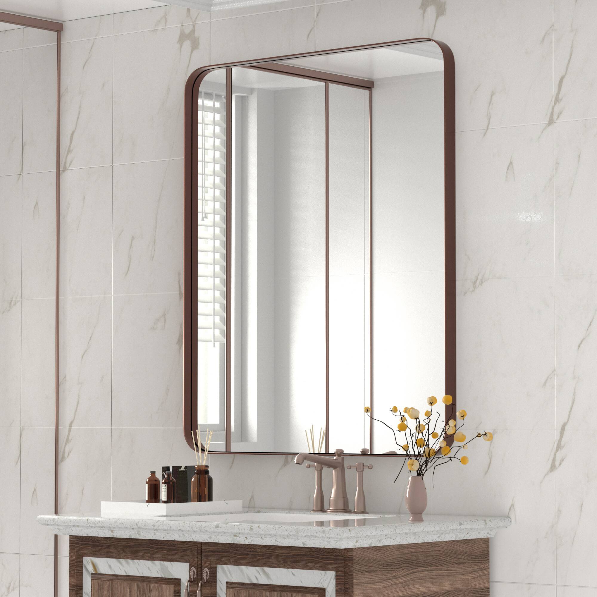 Alt View 3. PAIHOME - Stainless Steel Frame Wall Mirror, Brown Rectangle Metal Mirror, Rust-Proof Bathroom Mirror for over Sink - 22" x 30".