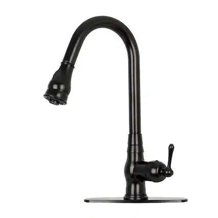 Front. Akicon - Akicon Solid Brass One-Handle Kitchen Faucet with Pull Down Sprayer in Matte Black - Matte Black.