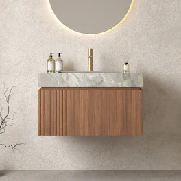 APRILSOUL - 30 inch Bathroom Vanity Wall Mount Plywood Drawer Light Gray Sintered Stone - Espresso,Light Gray