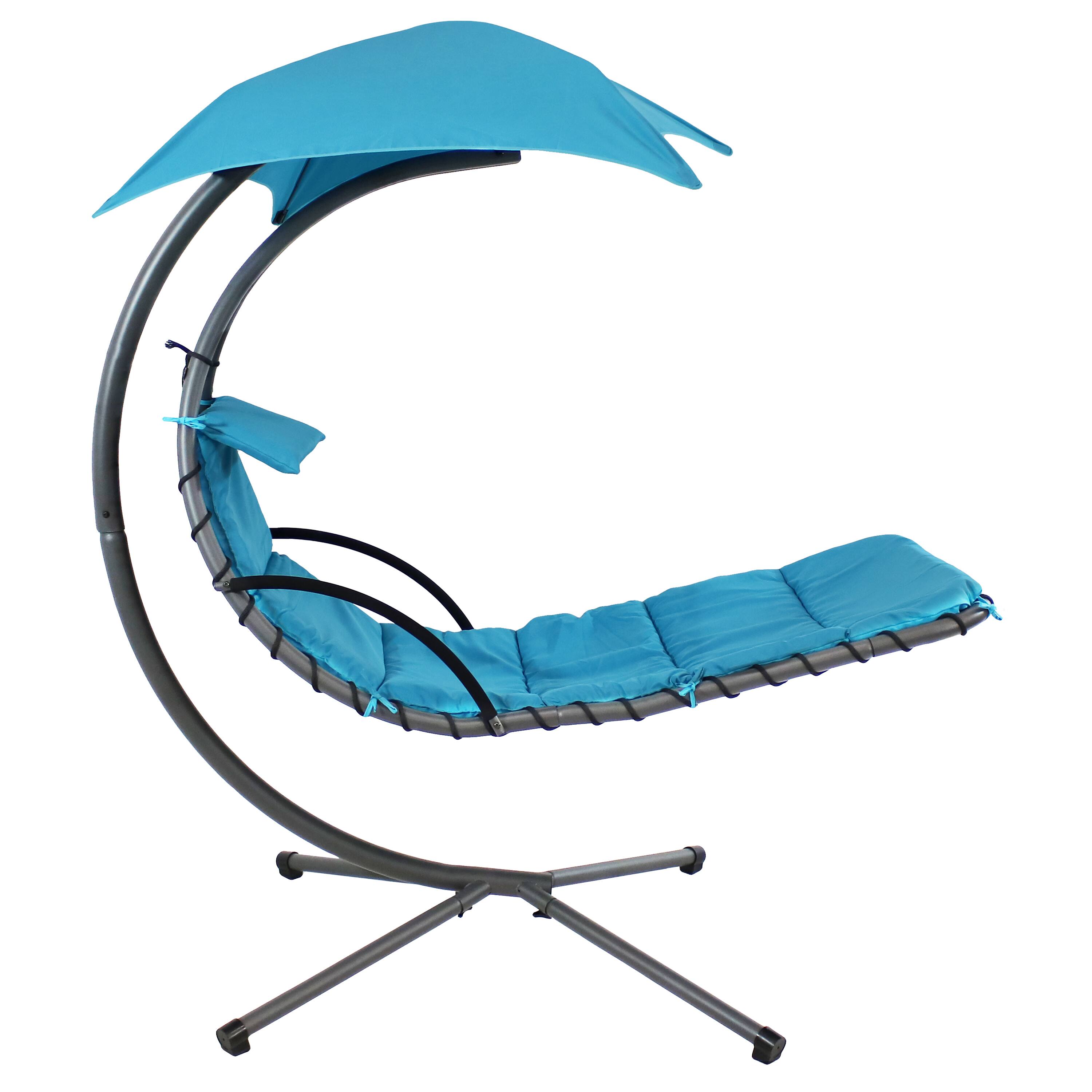 Alt View 8. Sunnydaze - Floating Lounge Chair and Umbrella/Curved Stand - Set of 2 - Teal.