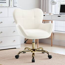 Brick Attic - Vanity Chair with Wheels,Cute Home Office Desk Chairs Adjustable Height,Fluffy Velvet Makeup Chair with Back for Girls - Beige