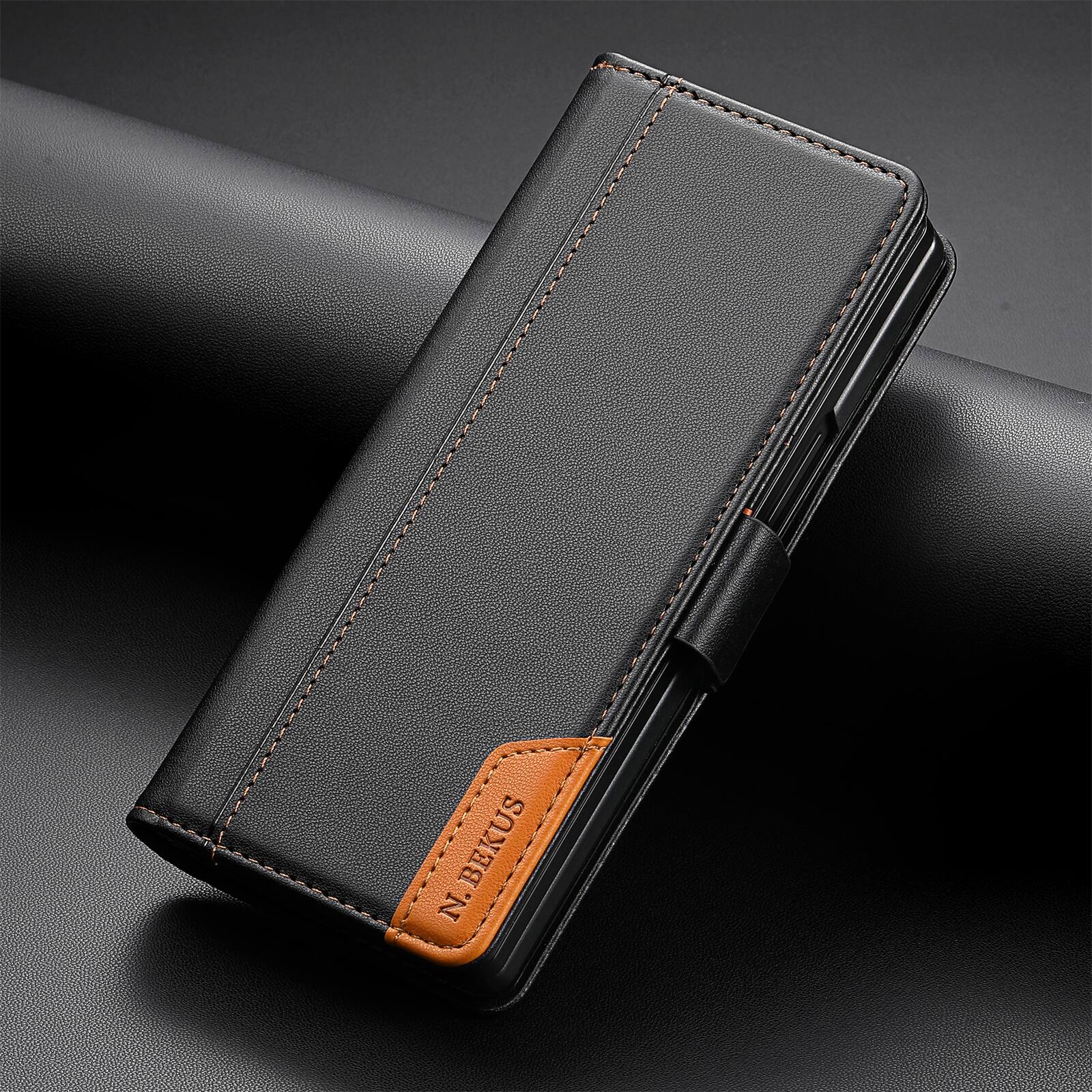 Alt View 7. Dteck - Wallet Case for Samsung Galaxy Z Fold8 Ultra, Leather Folio Cover with Card Slots & Magnetic Closure - Black.