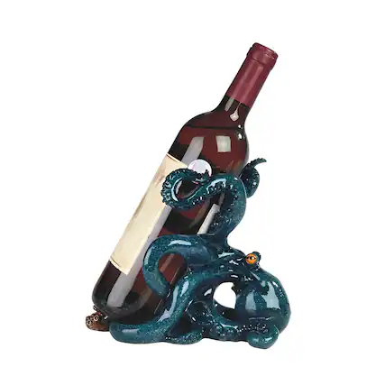 Front. FC Design - FC Design 8.25"W Blue Octopus Wine Rack Bottle Holder Dining Room Figurine - Multicolor.