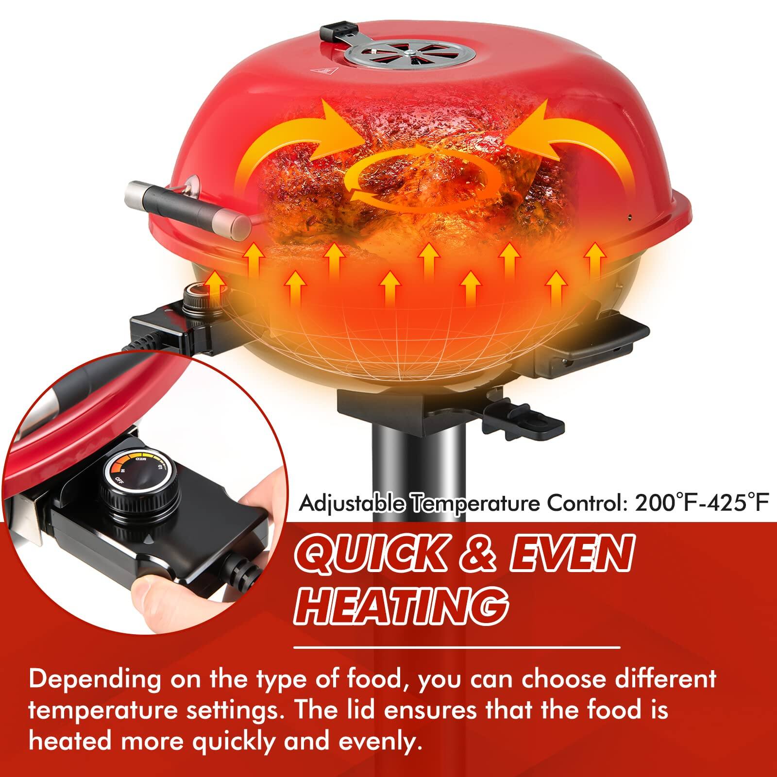 Adjustable Temperature Control: 200°F-425°F

QUICK & EVEN HEATING

Depending on the type of food, you can choose different temperature settings. The lid ensures that the food is heated more quickly and evenly.