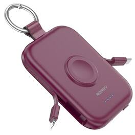 RORRY - CharmGo 5000mAh Portable Charger with Built-in Cables, Keychain Design, Compatible with Apple Watch and iPhone - Burgundy