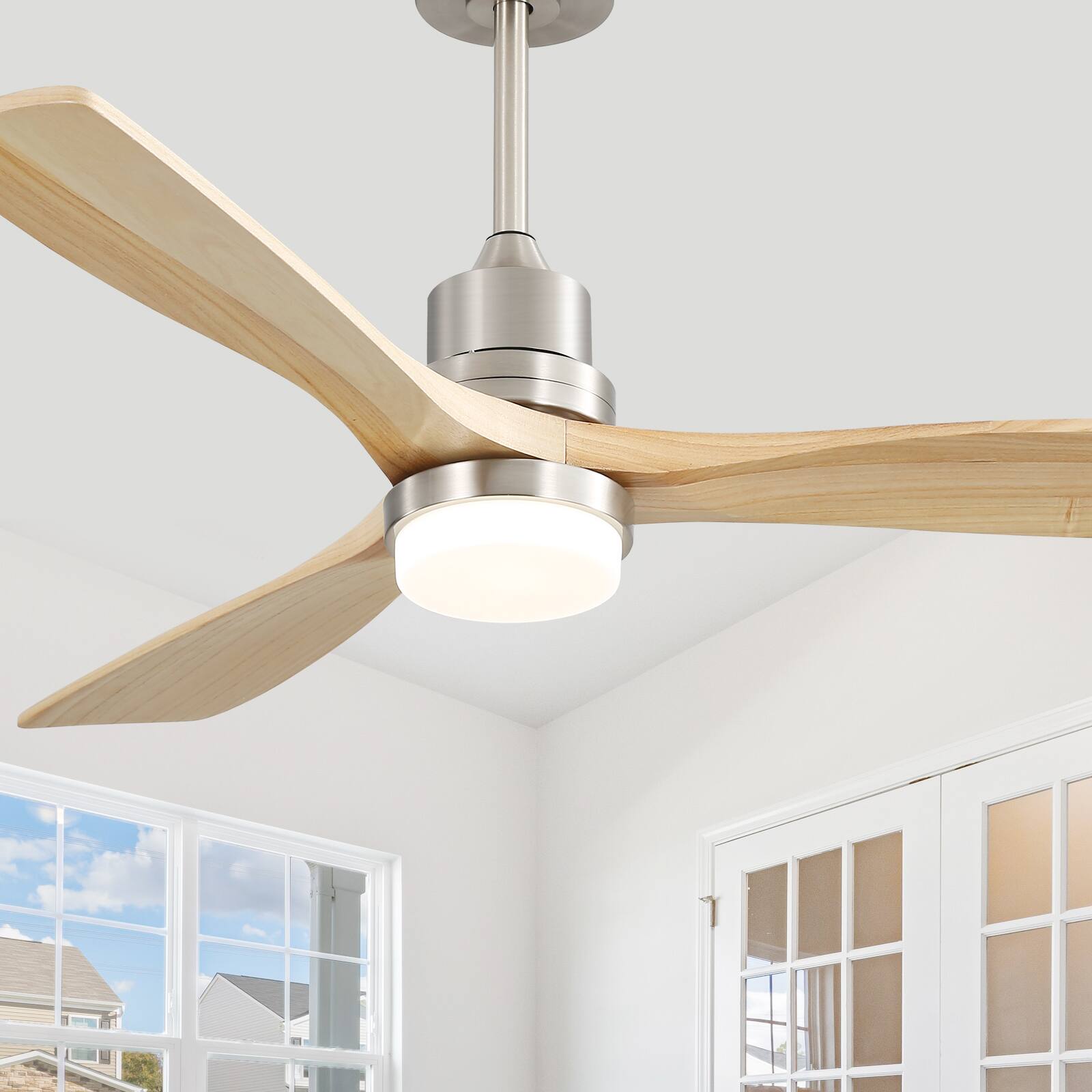 Back. Sofucor - Modern 52 Inch Wood Ceiling Fan with Lights and Remote Control with 3 Down Rods Nickel Reversible 3CCT Quiet Ceiling Fan - Nickel Wood.