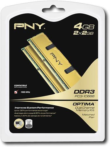 Front Standard. PNY - Optima 2-Pack 4GB PC3-10666 DDR3 DIMM Desktop Memory Kit.