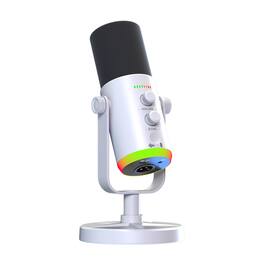 Cluzine - RGB Condenser Microphone USB Noise Cancelling Mic for PC Laptop Gaming Live Streaming - White