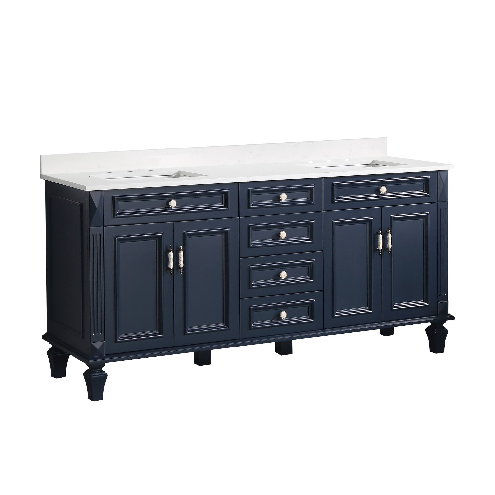 Alt View 7. WELLFOR - ARTWOOD 72 in. Solid Wood Bath Vanity with Quartz Top, Double Sink, Soft Close, Assembled - Navy Blue.