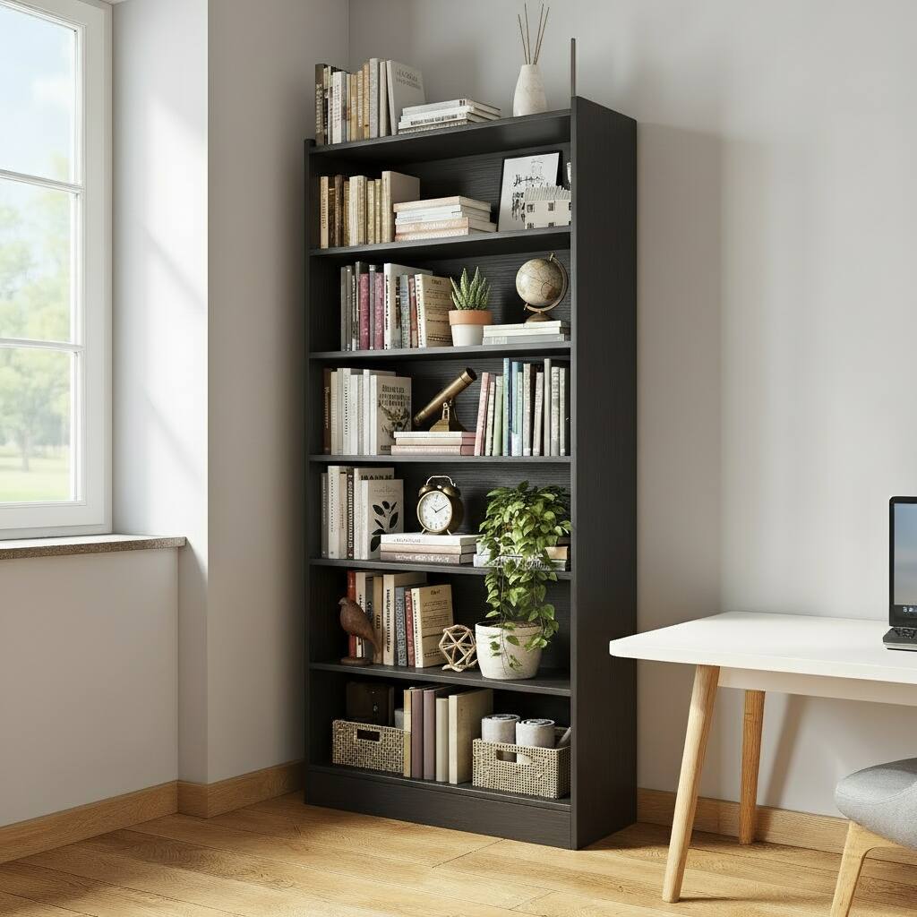 Alt View 1. Kadyn - Kadyn Bookshelf, Storage Shelf, Bookcase,6-Tier Bookshelf, 70.87" Etagere Bookcase for Home Office,Black - Black.