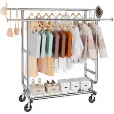 Front. VEVOR - Heavy Duty Clothes Rack, Double Hanging Rod Clothing Garment Rack for Hanging Clothes, Clothing Rack with 600 lbs Load - Black.