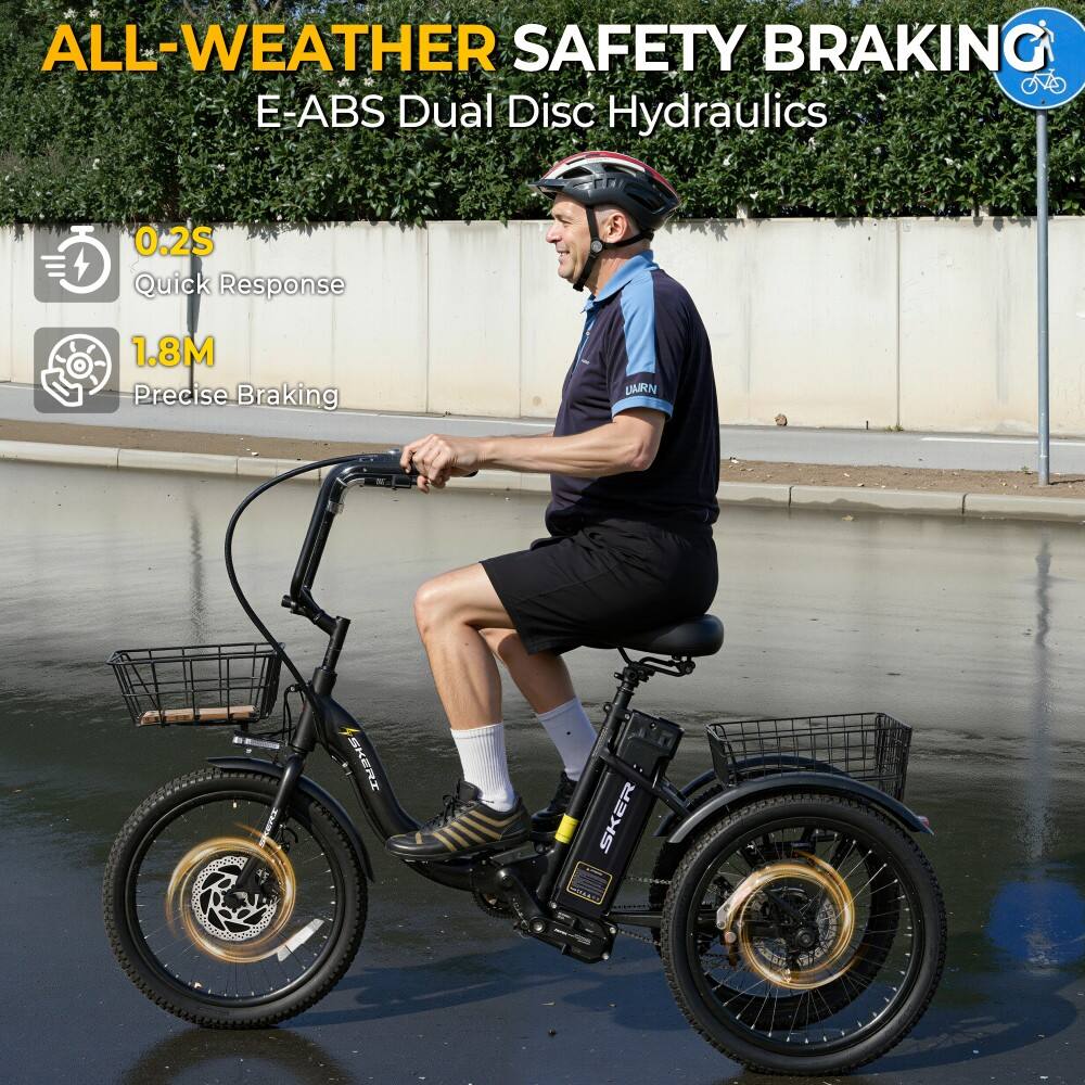 ALL-WEATHER SAFETY BRAKING  
E-ABS Dual Disc Hydraulics  
0.2S Quick Response  
1.8M Precise Braking