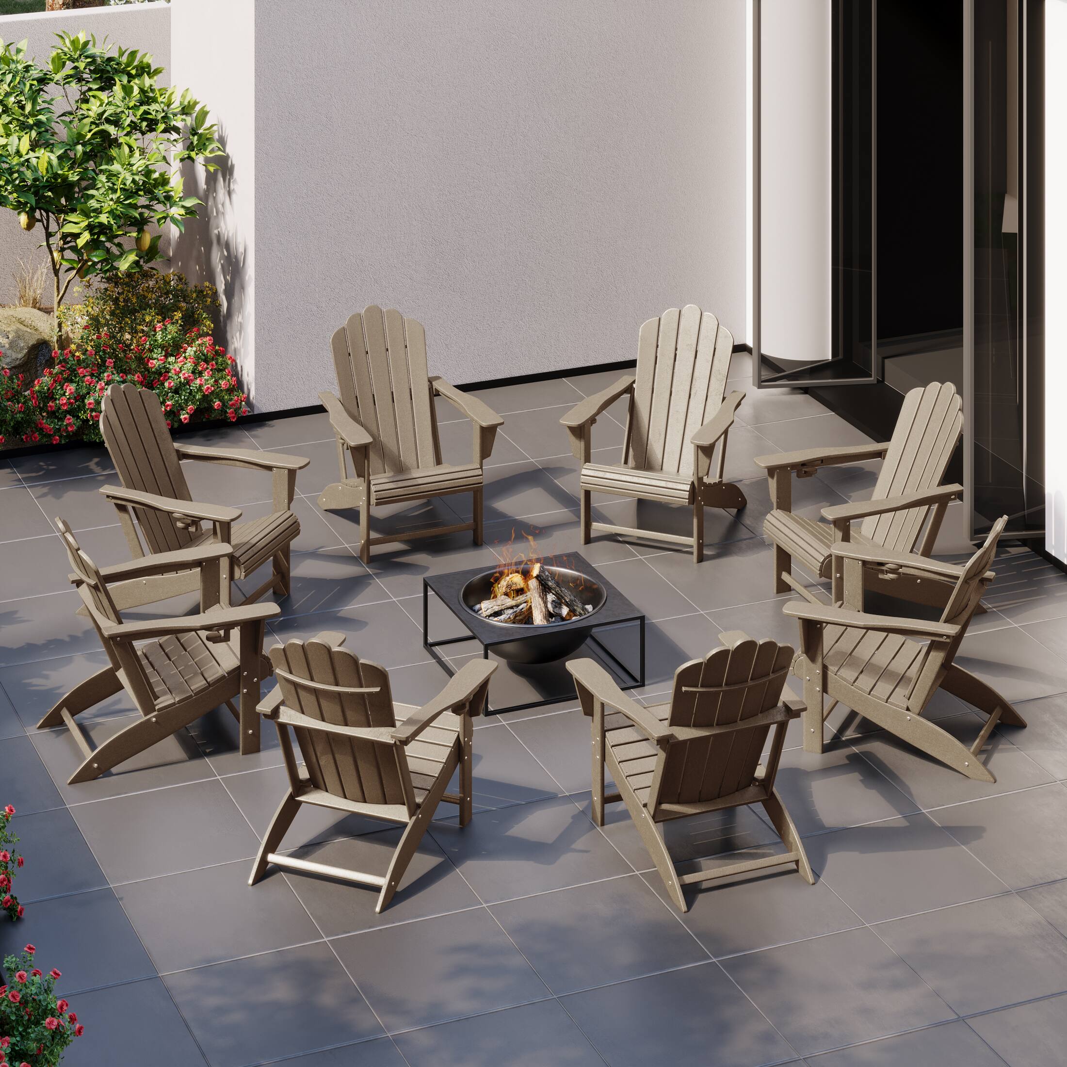 Angle. WestinTrends - WestinTrends Highland Outdoor Patio HDPE Adirondack Chairs With Cup Holders (Set of 8) - Weathered Wood.