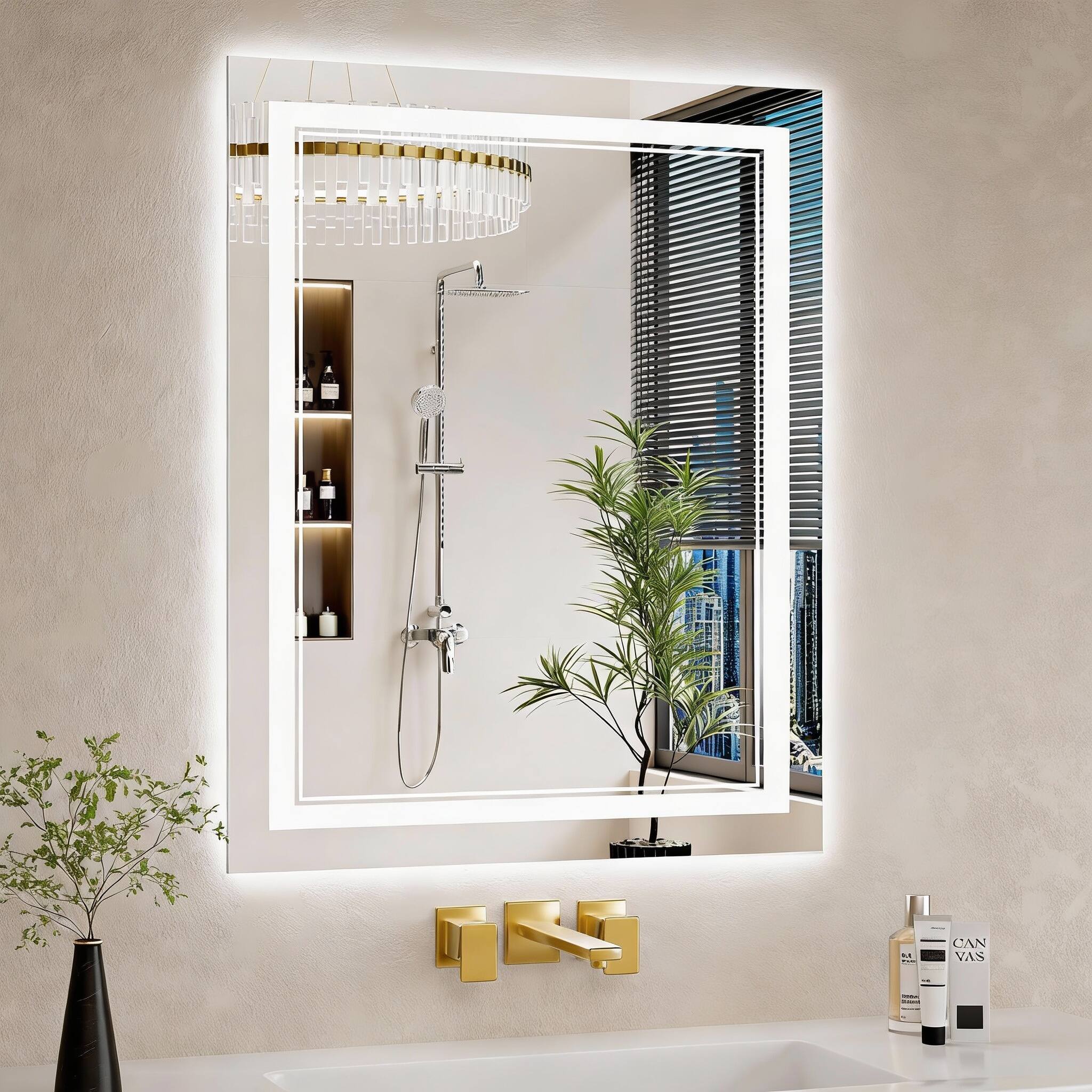 METALTON - Led Bathroom Mirror With Lights Anti fog Backlit Front Lit Dimmable Vanity For Wall Lighted Colors Shatter - White 24"L x 30"W