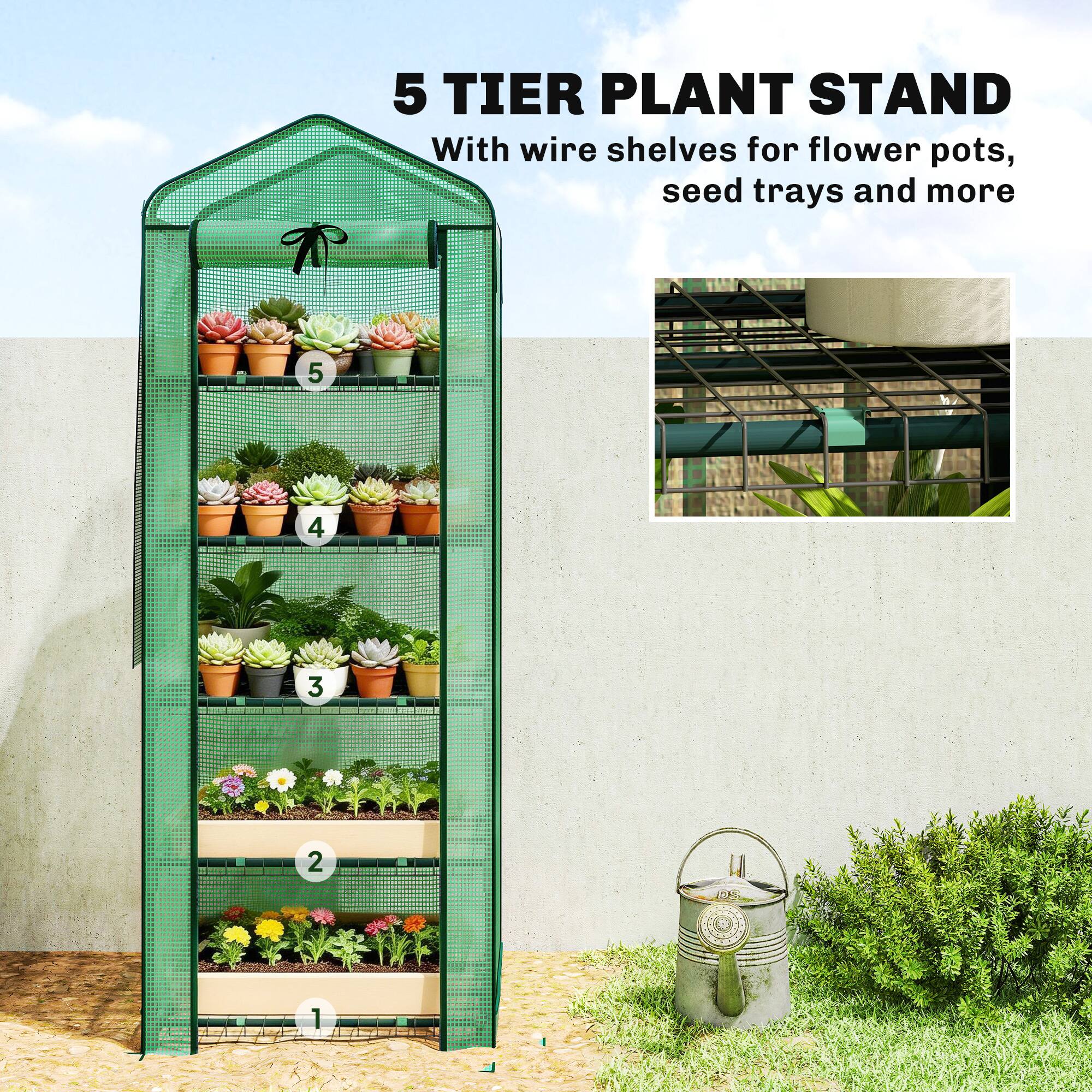 5 TIER PLANT STAND  
With wire shelves for flower pots, seed trays and more