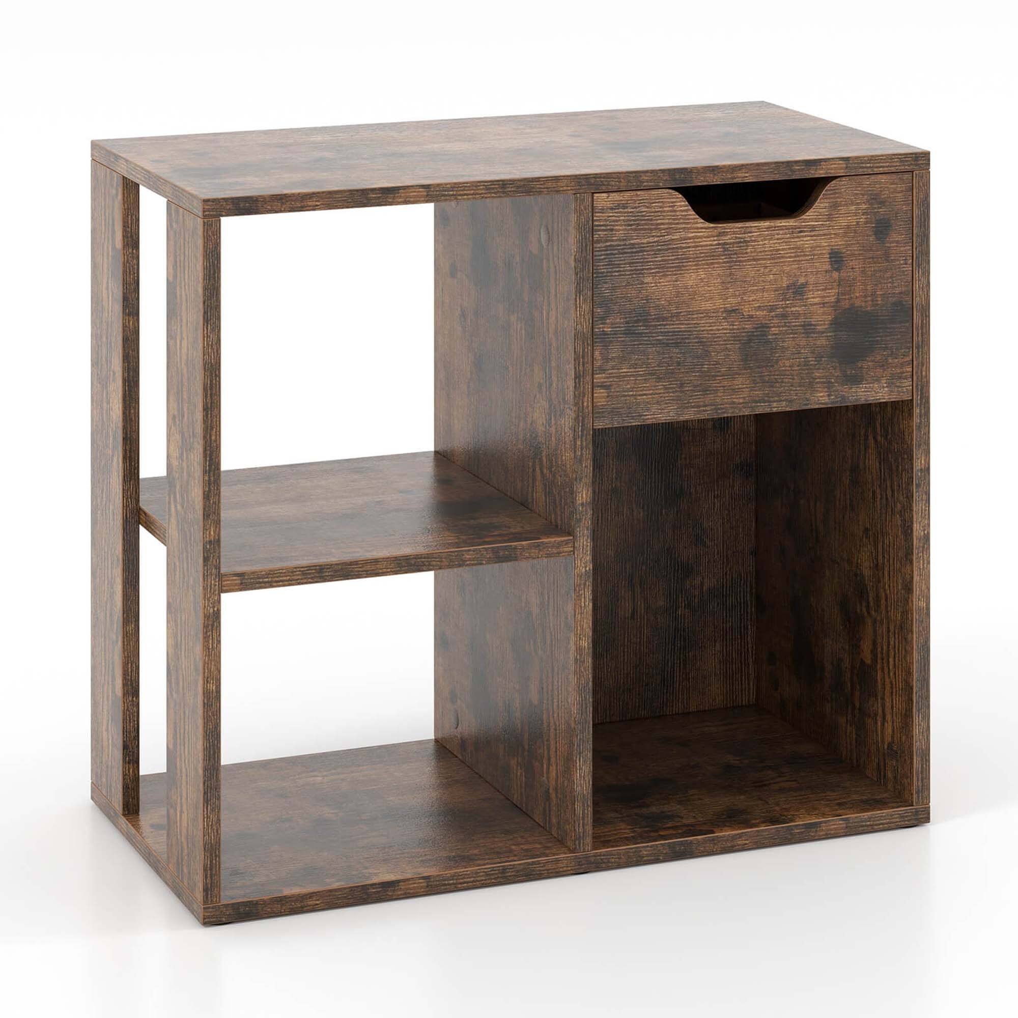 Alt View 9. Costway - Costway 1 PCS 3-Cube Bookshelf 2-Tier Open Shelf Bookcase with Drawer Home Storage Organizer - Brown.