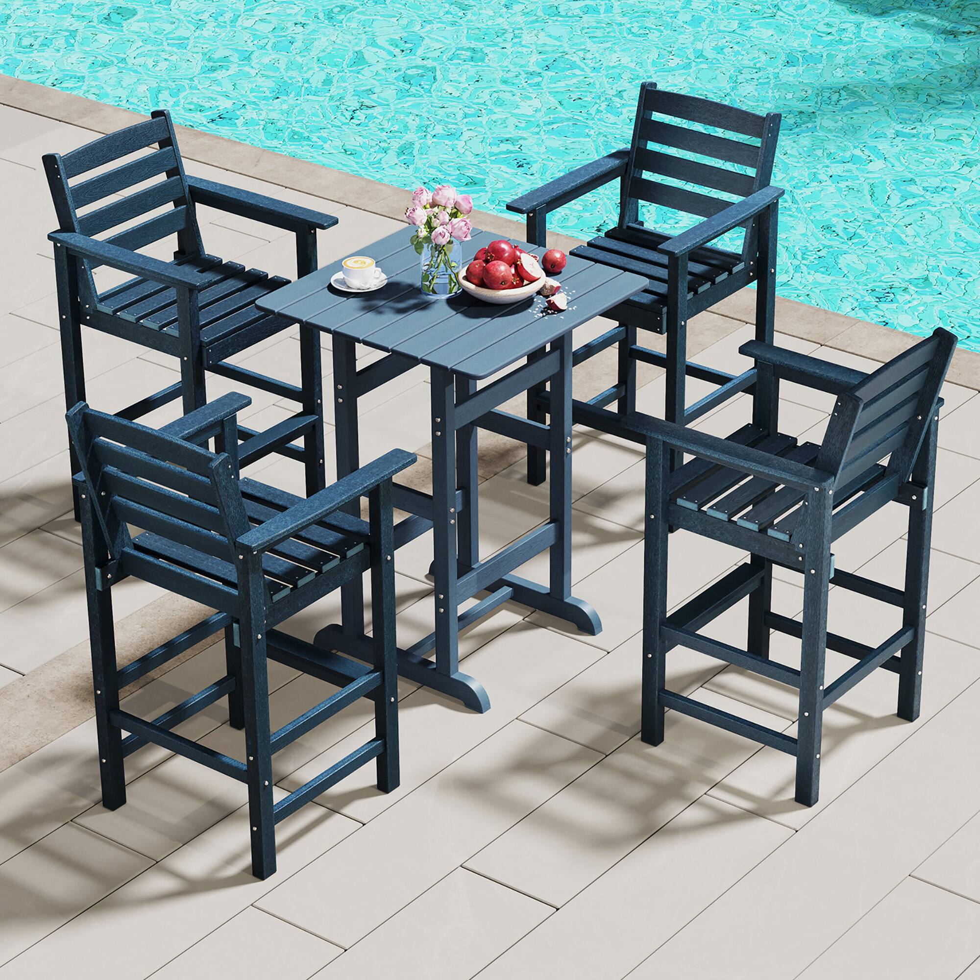 Alt View 1. Gymax - Gymax Patio Bar Stools Set of 4 Tall Adirondack Chair w/ Backrest Armrests & Footrests Navy - Navy.