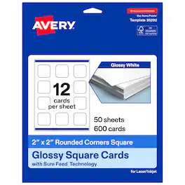 Avery - Square Cards with Rounded Corners, 2" x 2", 600ct - Glossy White