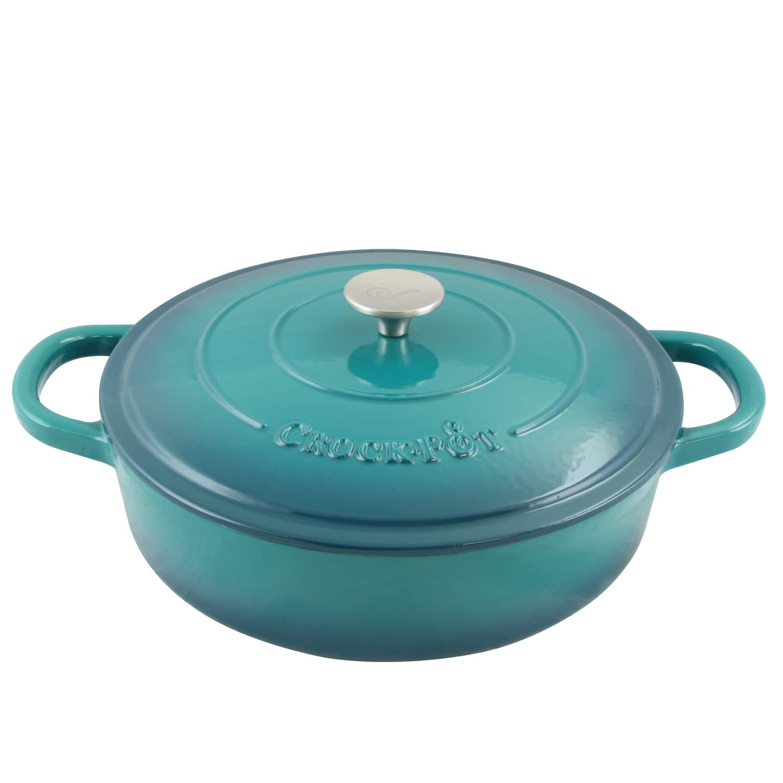 Crockpot - Crock Pot Artisan Enameled Cast Iron 5 Quart Round Braiser Pan with Self Basting Lid - Teal Ombre