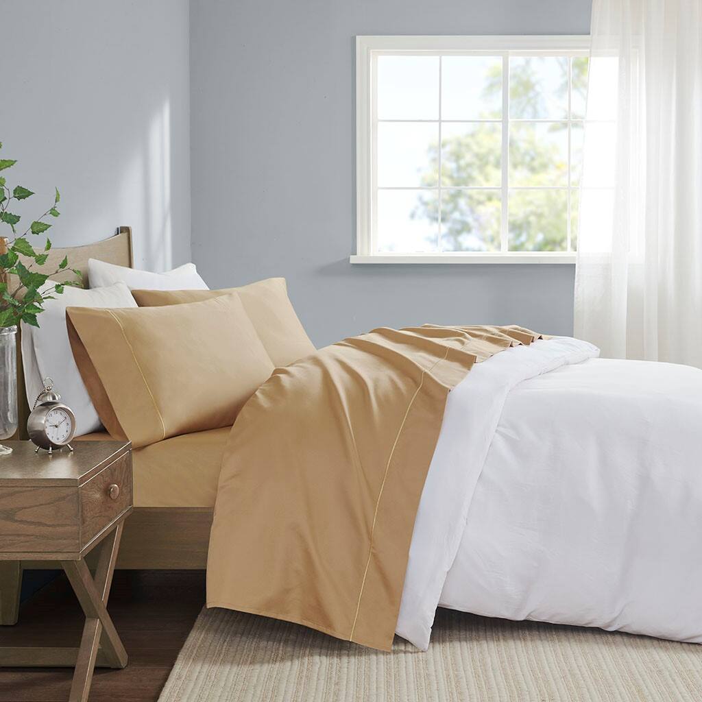 Alt View 1. Gracie Mills - Gracie Mills Noelia 600 Thread Count Cotton Sheet Set - Gold.