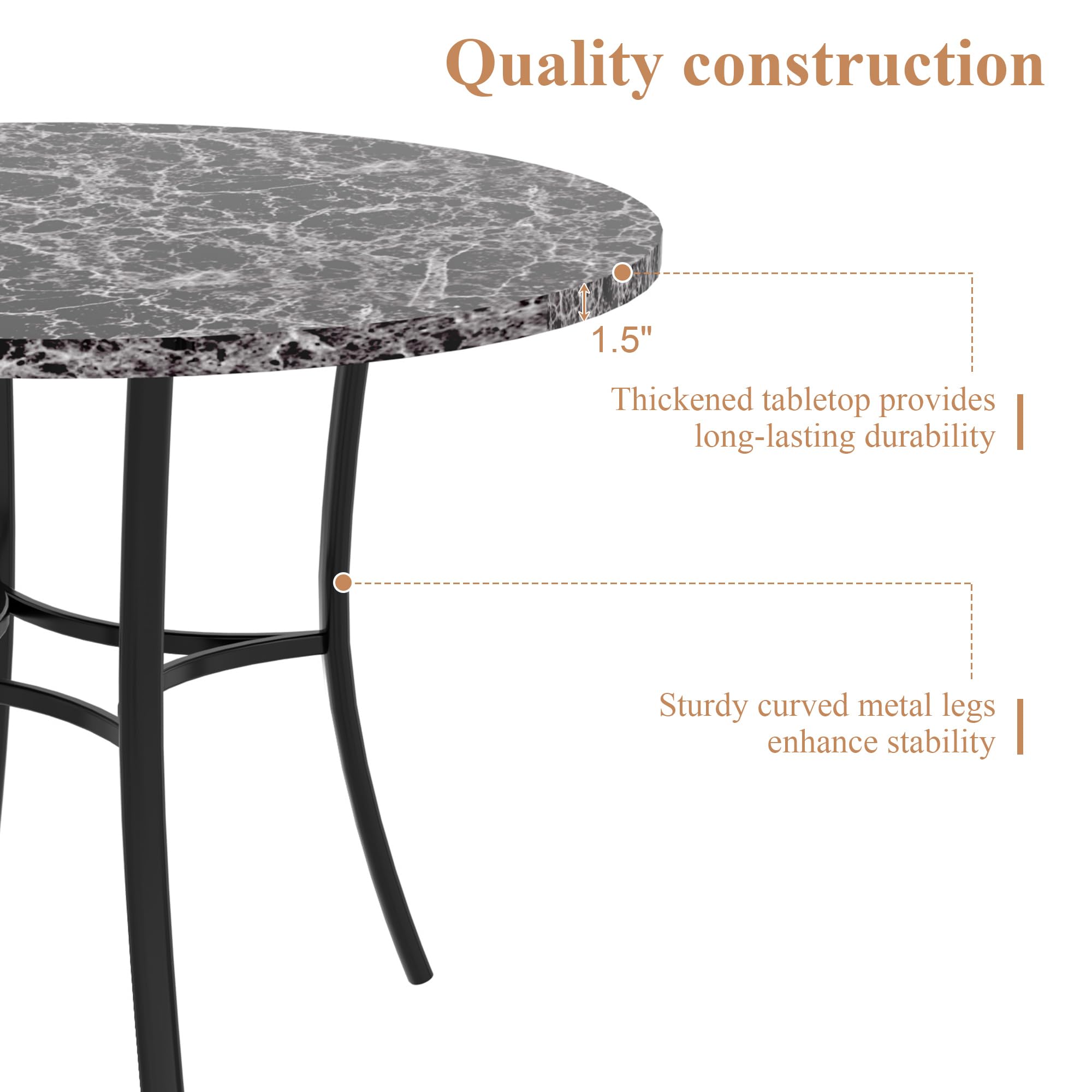 Quality construction

1.5" Thickened tabletop provides long-lasting durability

Sturdy curved metal legs enhance stability