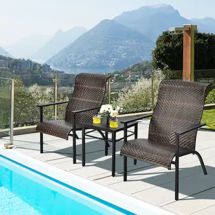 Front. Gymax - Gymax 3PCS Rattan Bistro Chair Set Patio Furniture Set W/Table Mix Brown - Mix Brown.