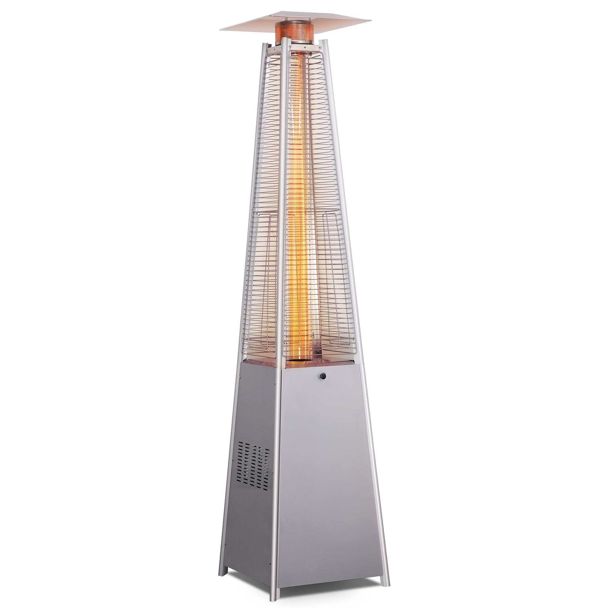 Front. Decksplore - 48,000 BTU Propane Patio Heater w/ 87" Quartz Glass, Tip-Safety, Wheels & Cover.