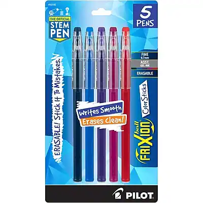 145 THE OFFICIAL STEM PEN
5 PENS
WRITABLE, ERASABLE!
FINE 0.7mm
ASST. COLORS
ERASABLE
WRITES SMOOTH
ERASES CLEAN!
ColorSticks
FRIXION
PILOT