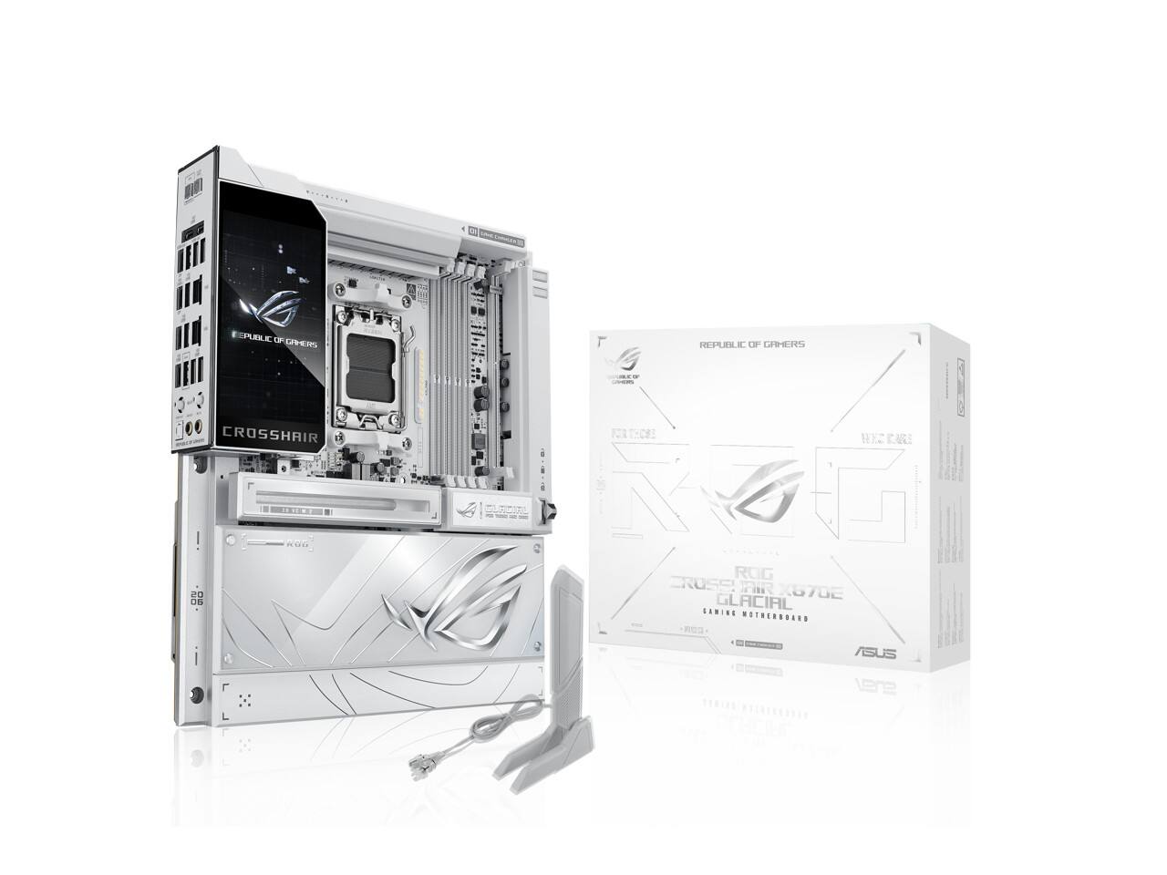 REPUBLIC OF GAMERS  
CROSSHAIR  
T80E  
- W FR 27  
REPURPLE OF GAMERS  
HX CAI 00  
Kad OS 3B  
ROG ROSS!  
FIR X67DE  
GLACIAL  
CAMING  
MOTHERBOARD  
ROG  
LEETEE  
ASUS