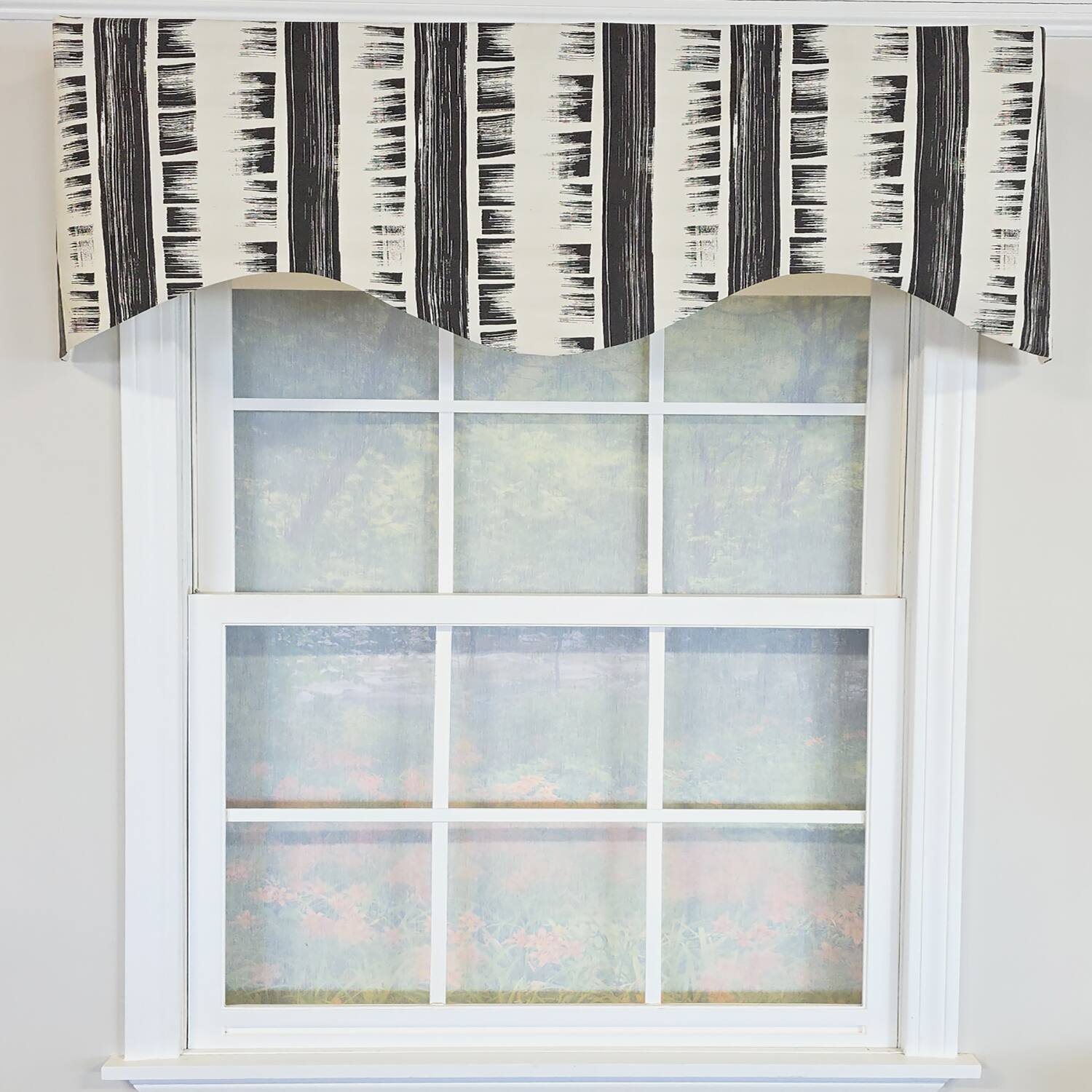 Angle. RLF Home - RLF Home 100% Cotton Jaspeado Cornice With Poly/Cotton Ivory lining Rod Pocket Valance 50" x 17" Black - Black.