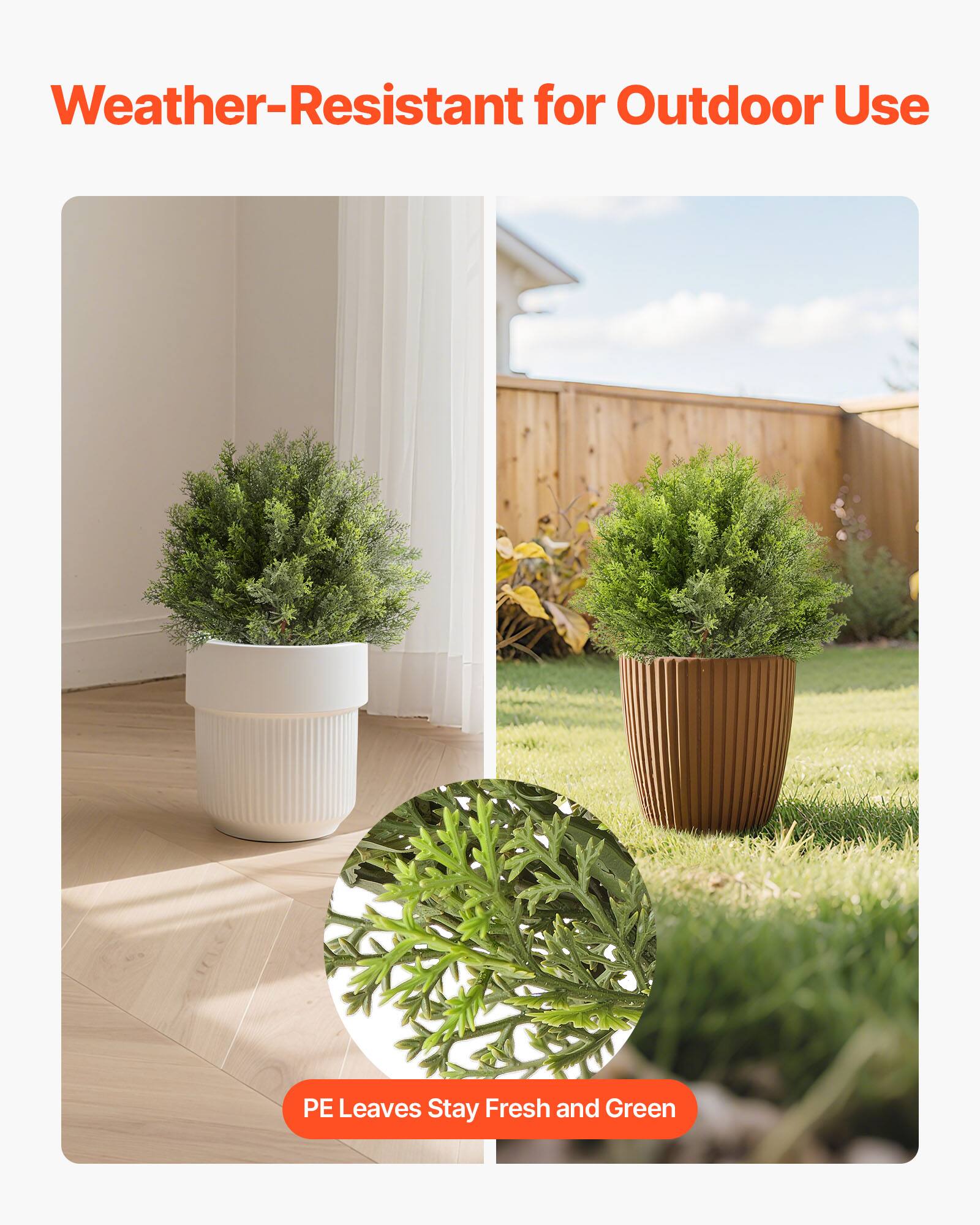 Weather-Resistant for Outdoor Use

PE Leaves Stay Fresh and Green