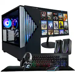 Periphio - Reaper Gaming PC , Full Battlestation Bndl-AMD Ryzen 5-Radeon Vega 7 iGPU-16GB RAM-1TB NVMe SSD-Win 11 Gmng Kt - Black