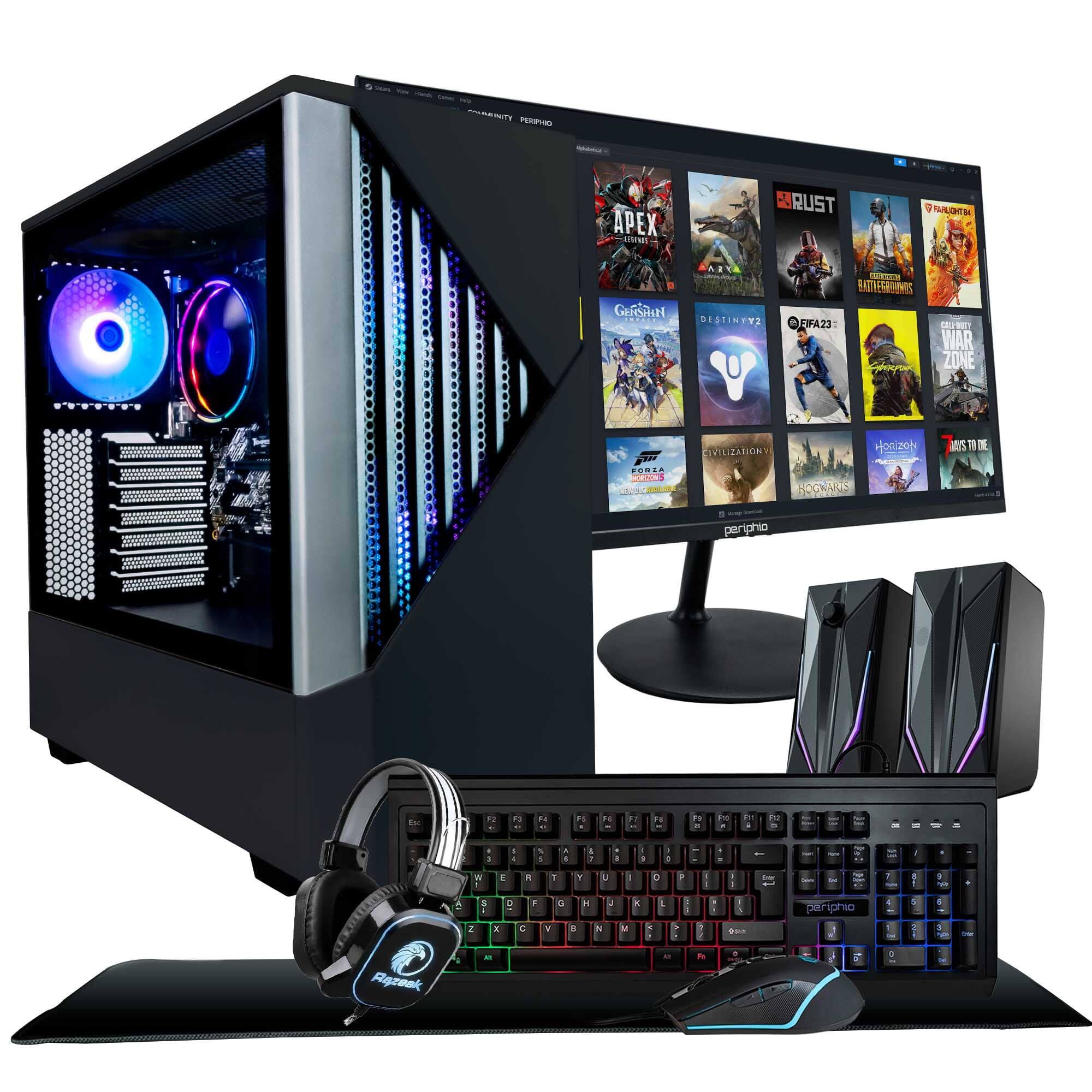 Periphio - Reaper Gaming PC , Full Battlestation Bndl-AMD Ryzen 5-Radeon Vega 7 iGPU-16GB RAM-1TB NVMe SSD-Win 11 Gmng Kt - Black