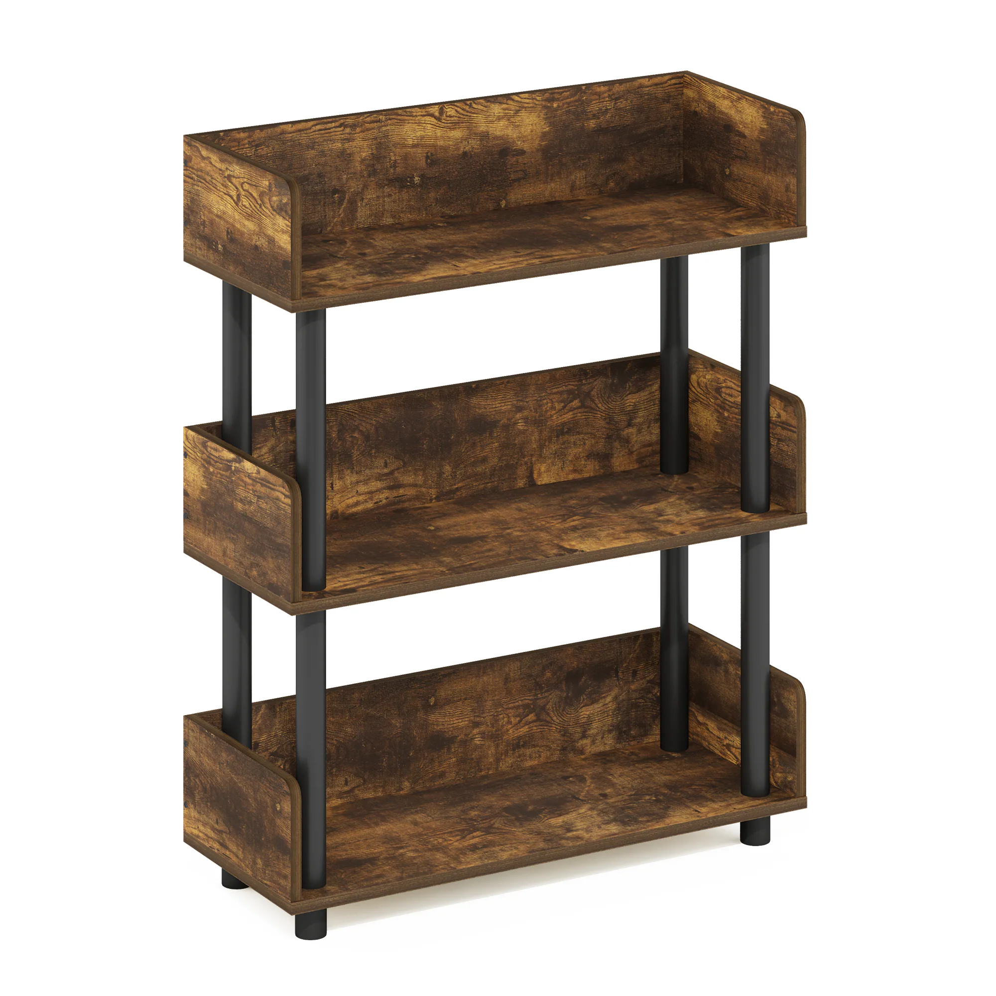 Front. Furinno - Turn-N-Tube 3-Tier Freestanding Multipurposes Display Rack, Bookshelf, Amber Pine/Black - Amber Pine/Black.