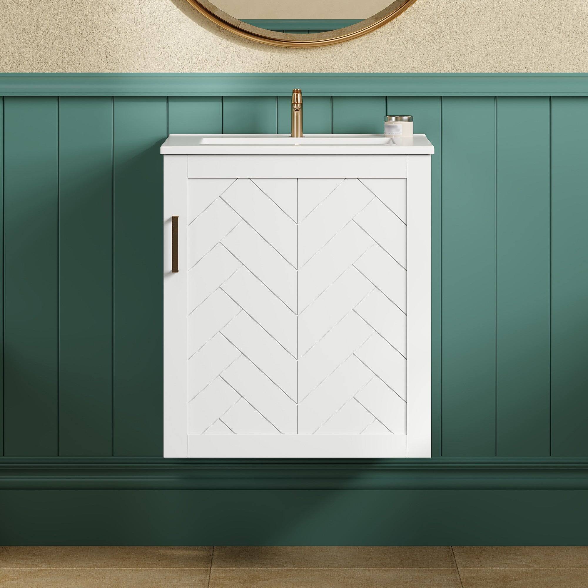Alt View 4. Boyel Living - 20 Inch Wall Mounted Bathroom Vanity with Side Cabinet Ceramic Sink White - White.