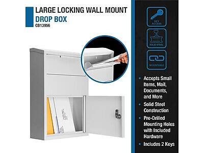 LARGE LOCKING WALL MOUNT DROP BOX CB13956

ACCESS
SOCIO STACK

Accepts Small Items, Mail, Documents, and More
Solid Steel Construction
Pre-Drilled Mounting Holes with Included Hardware
Includes 2 Keys