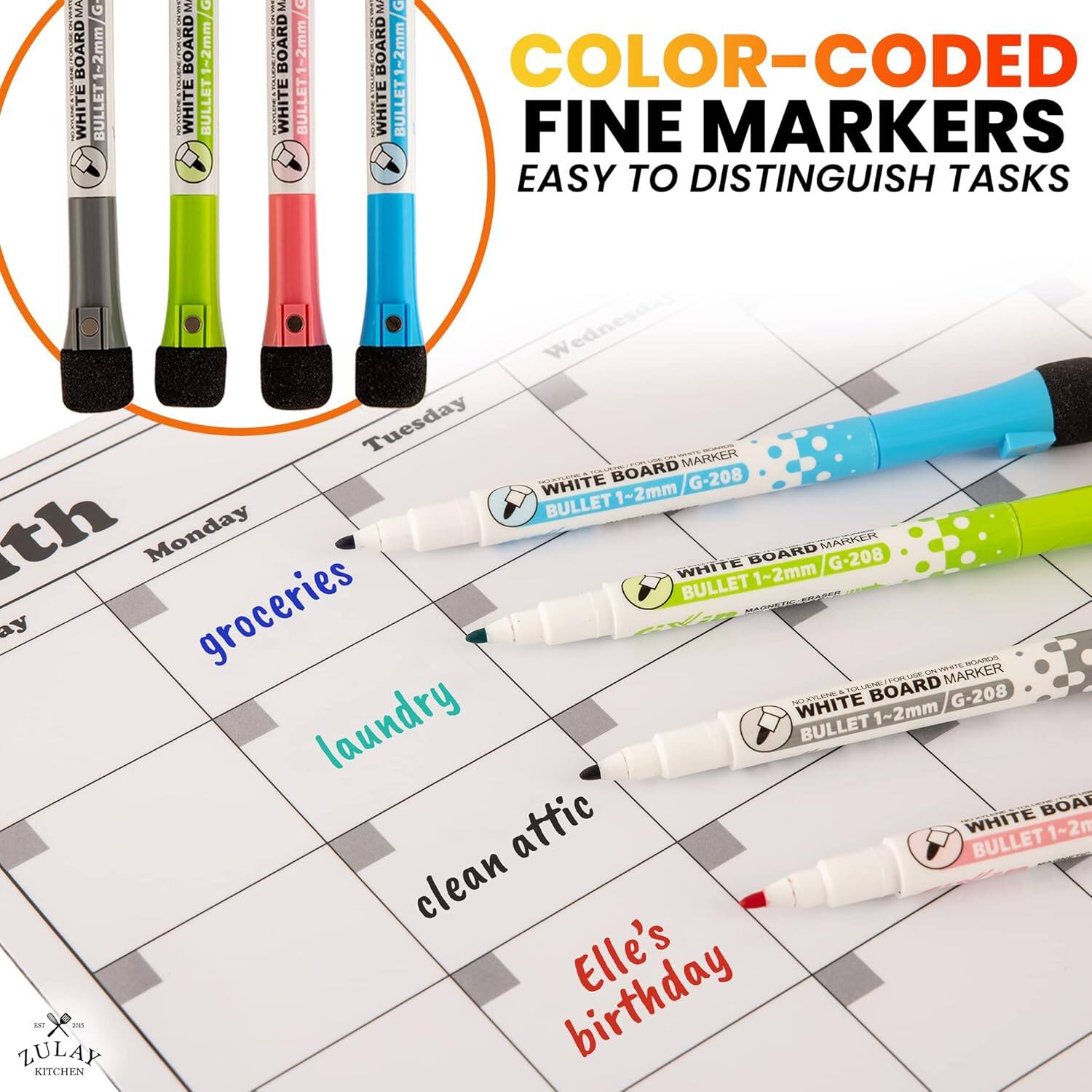 WHITE BOARD MARKER BULLET 1-2mm G-208  
COLOR-CODED FINE MARKERS  
EASY TO DISTINGUISH TASKS