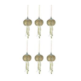 Things2Die4 - Set of 6 Elegant Golden Sea Urchin Shell Hanging Ornaments Beaded Accents - Gold