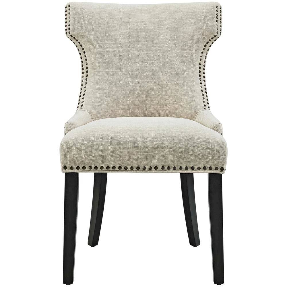 Front. FurniFact - Fabric dining chair with armrests and comfortable backrest for dining rooms - Beige.