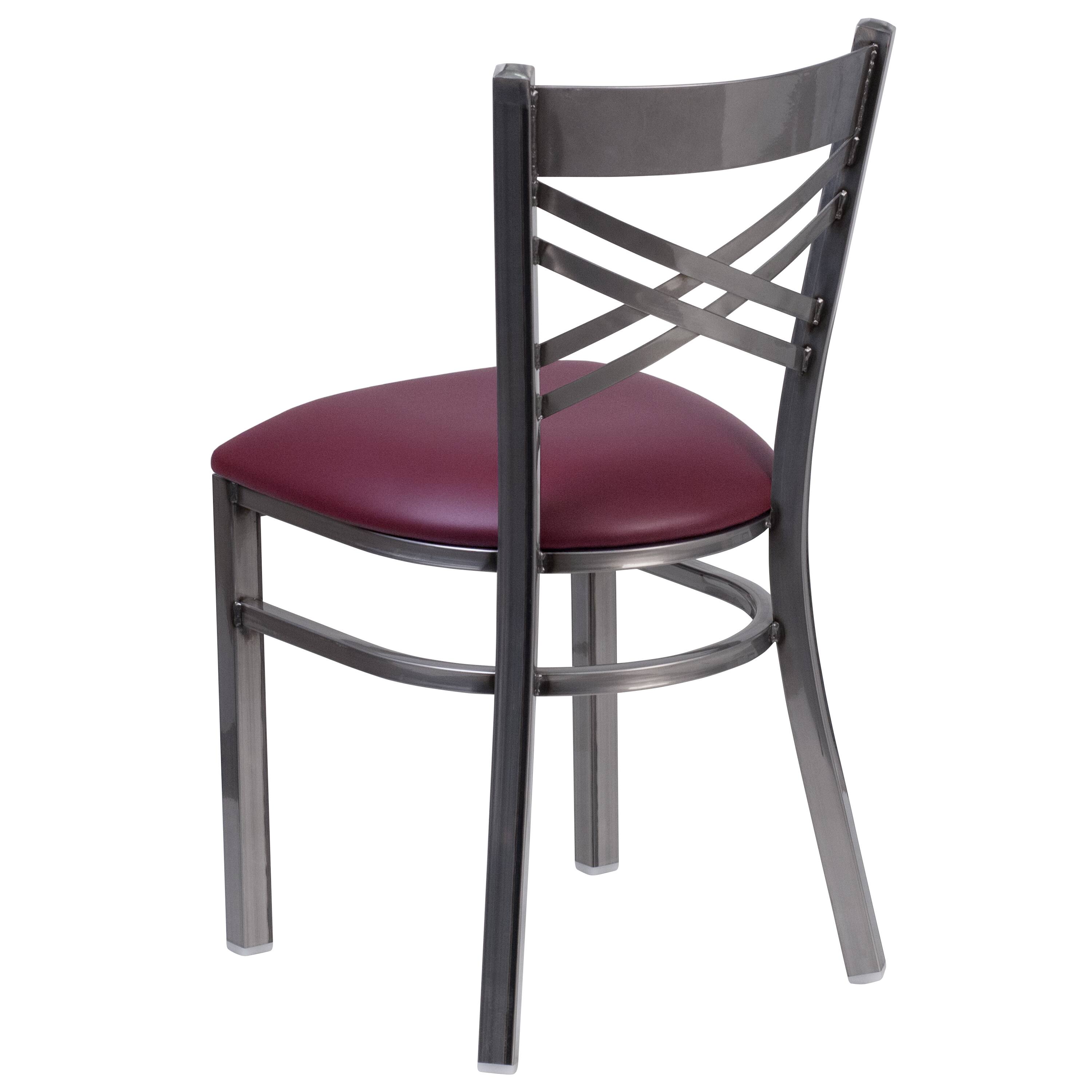 Alt View 4. Emma + Oliver - 2 Pack Clear Coated "X" Back Metal Restaurant Chair - Burgundy Vinyl Seat/Clear Coated Metal Frame.