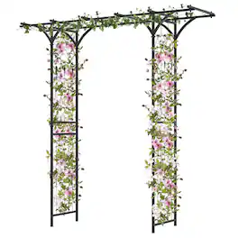 Gymax - 6.8 FT Flat Top Garden Arch w/ Trellises & Extended Roof for Climbing Plants - Black