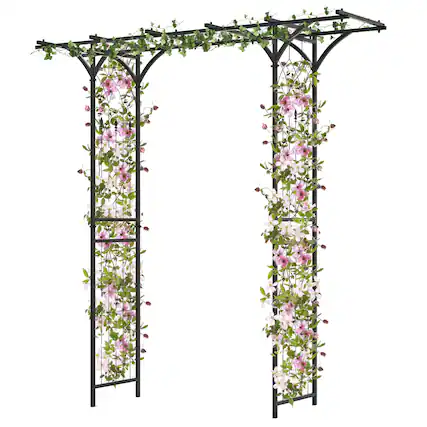 Front. Gymax - Gymax 6.8 FT Flat Top Garden Arch w/ Trellises & Extended Roof for Climbing Plants - Black.