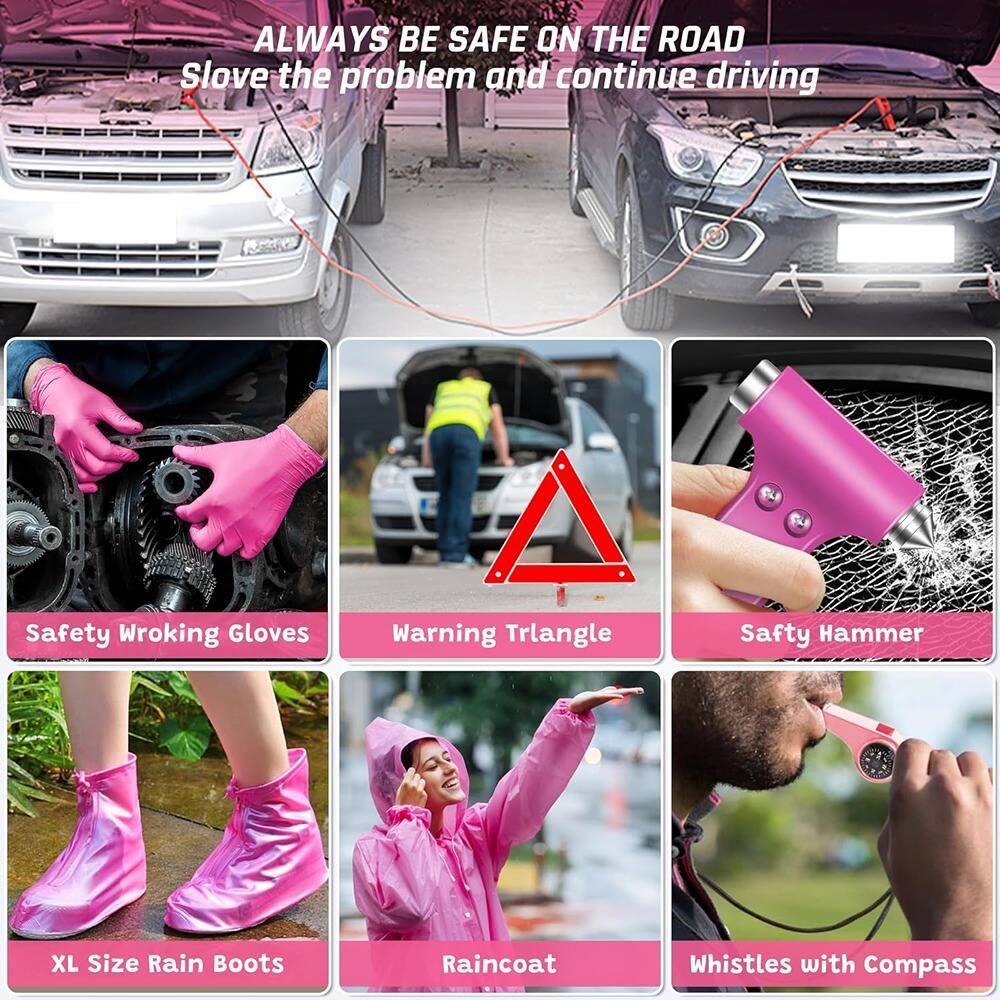 ALWAYS BE SAFE ON THE ROAD  
Solve the problem and continue driving  

Safety Working Gloves  
Warning Triangle  
Safety Hammer  
XL Size Rain Boots  
Raincoat  
Whistles with Compass