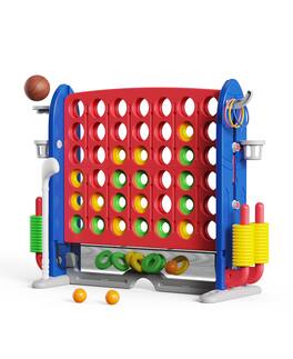 Sugift - Giant 4-in-A Row Game Set for Kids and Adults with Basketball Hoop and Carrying Bag - Red