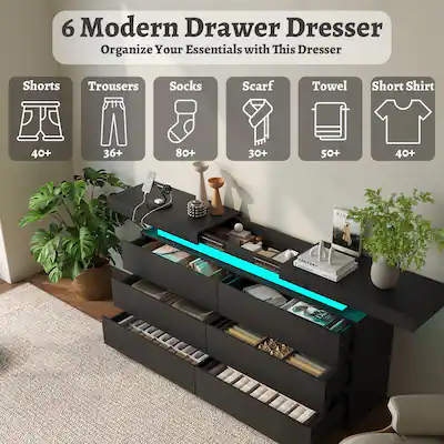 stand up dresser Sikaic Dresser Bedroom Furniture 6 Drawers Dresser with Vertical Large Storage White / Engineered Wood / Modern