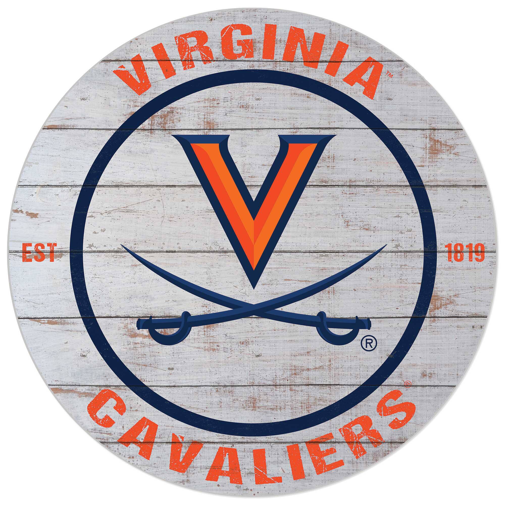 White Virginia Cavaliers 20'' x 20'' Indoor/Outdoor Weathered Circle Sign