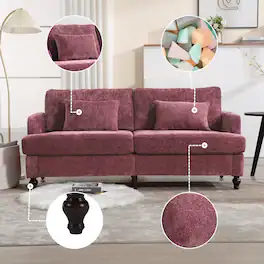 GOODSILO - Modern Upholstered Loveseat Sofa with Chenille Fabric and Solid Wood Frame for Living Room and Bedroom - Wine Red