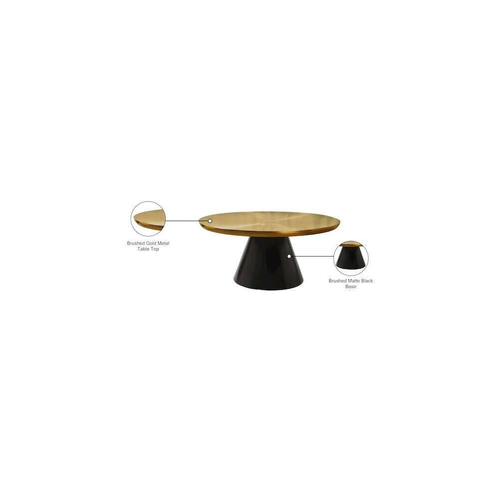 Brushed Gold Metal Table Top  
Brushed Matte Black Base